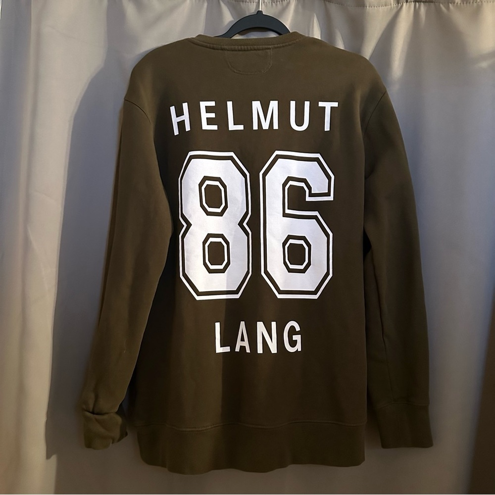 Helmut Lang Army Green Varsity Crewneck Sweater